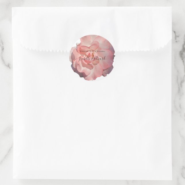 Romantic Coral Rose Floral Wedding Stationery Classic Round Sticker (Bag)