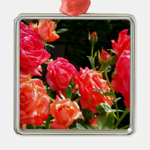 Romantic Coral Roses Metal Ornament
