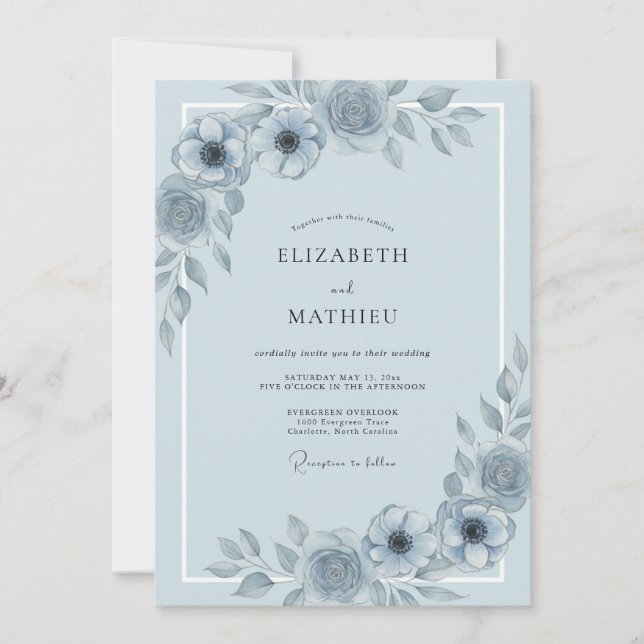 Romantic Cornflower Peony Wedding Invitation (Front)