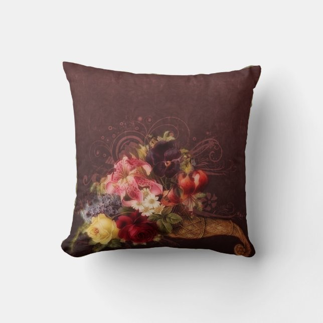 Romantic Cornucopia Throw Pillow (Front)