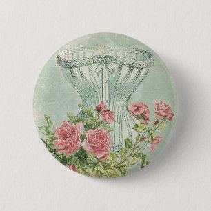Romantic Corset Vintage Pink Roses Mint Textured 2 Inch Round Button