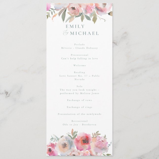 Romantic Cottage Flowers Blush Blue Sage Program (Front)