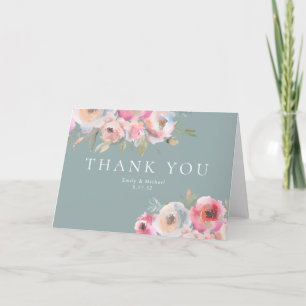 Romantic Cottage Flowers Blush Blue Sage Thank You Card