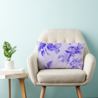 Romantic Cottage Vintage Floral Roses Blue Purple Lumbar Pillow