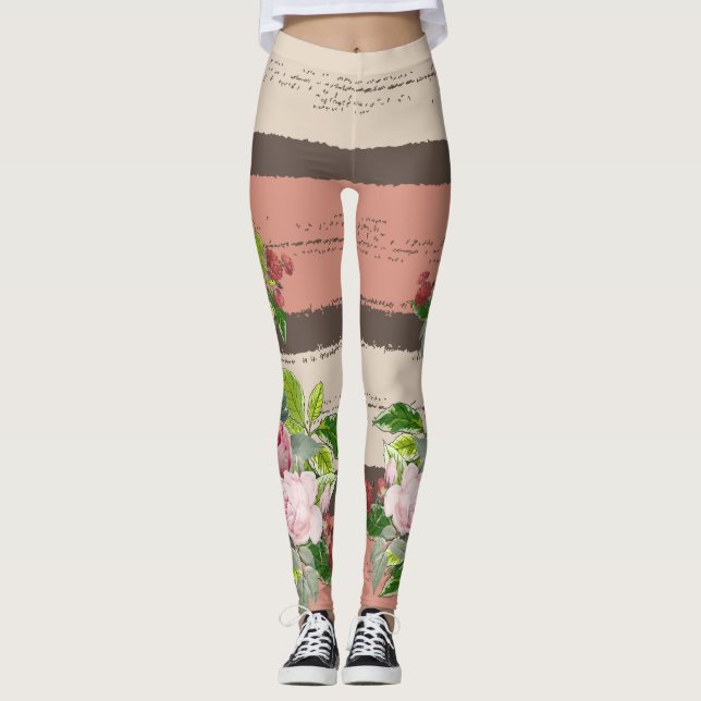 Romantic Cottagecore Floral Design Leggings (Front)