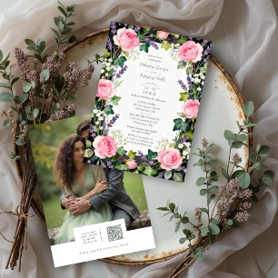 Romantic Cottagecore Pink Floral Garden Wedding Invitation