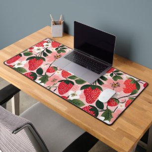 Romantic Cottagecore Strawberry Botanical Desk Mat