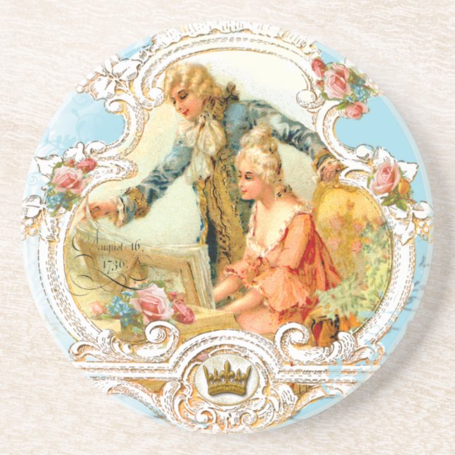 Romantic couple 18th Century Music Coaster (Front)