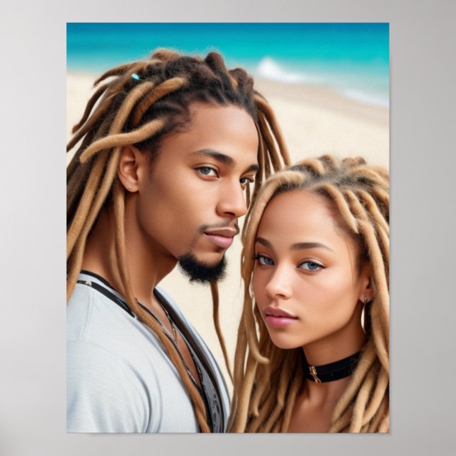 Romantic Couple Beach Digital Art Poster (Devant)