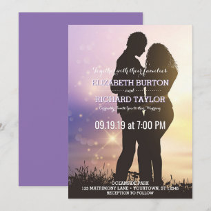 Romantic Couple Beach Mariage Purple Invitation