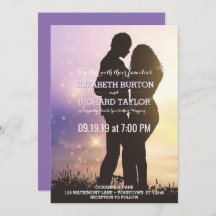 Romantic Couple Beach Mariage Violet Invitation