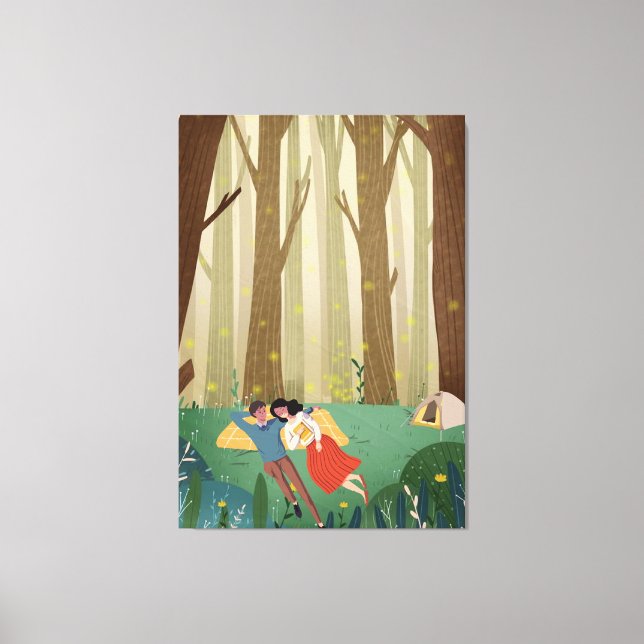 Romantic Couple Camping in the Heart of the Forest Canvas Print (Front)
