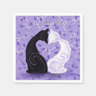 Romantic Couple Cat Napkins with Text - I Love You