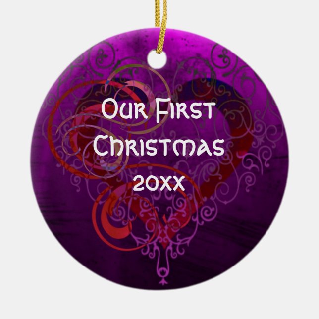 Romantic Couple Custom Year Holiday Ornament (Front)