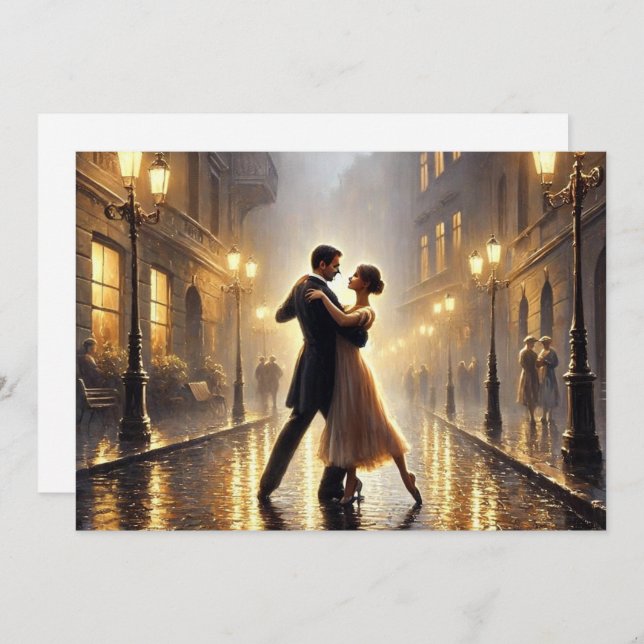 Romantic Couple dancing in the rain Holiday Card (Front/Back)