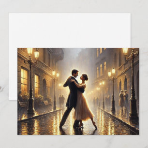 Romantic Couple dancing in the rain Holiday Card