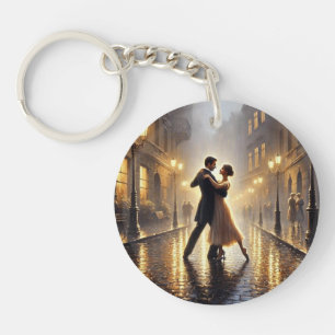 Romantic Couple dancing in the rain Keychain