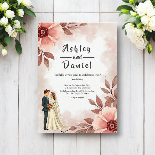 Romantic Couple Dusty Watercolor Floral Wedding Invitation