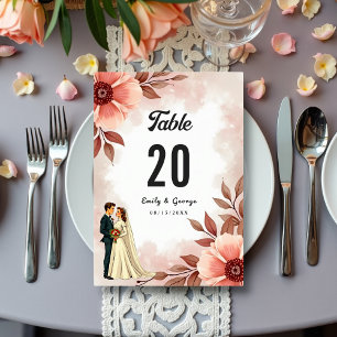Romantic Couple Dusty Watercolor Floral Wedding Table Number