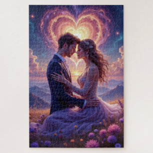 Romantic Couple Embraces in a Magical Mountain Jigsaw Puzzle