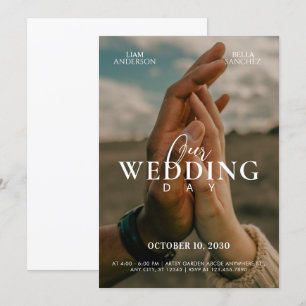 Romantic couple hands photo wedding invitation