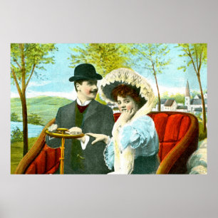 Romantic couple in a vintage scene poster