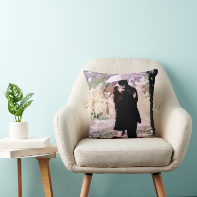 Romantic Couple in Love Kissing in The Rain  Throw Pillow (Chair)