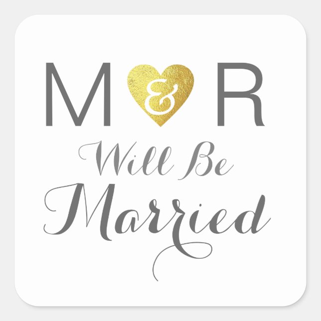 Romantic couple initials wedding elegant  square sticker (Front)