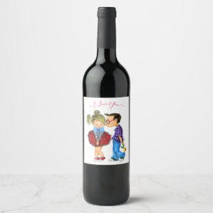 Romantic Couple Love Wine Label - I Love You
