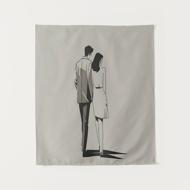 Romantic Couple Minimalist Line Art Tapestry (Front)