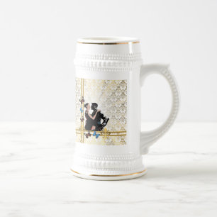 Romantic couple on white damask beer stein