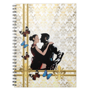 Romantic couple on white damask notebook