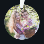 Romantic Couple' Photo Christmas Ornament Keepsake<br><div class="desc">Add your favourite picture of you and your husband,  wife,  girlfriend or boyfriend in the customization area. On the back add your names and year. Colours are gold and green with a cute gold bow and green heart.</div>