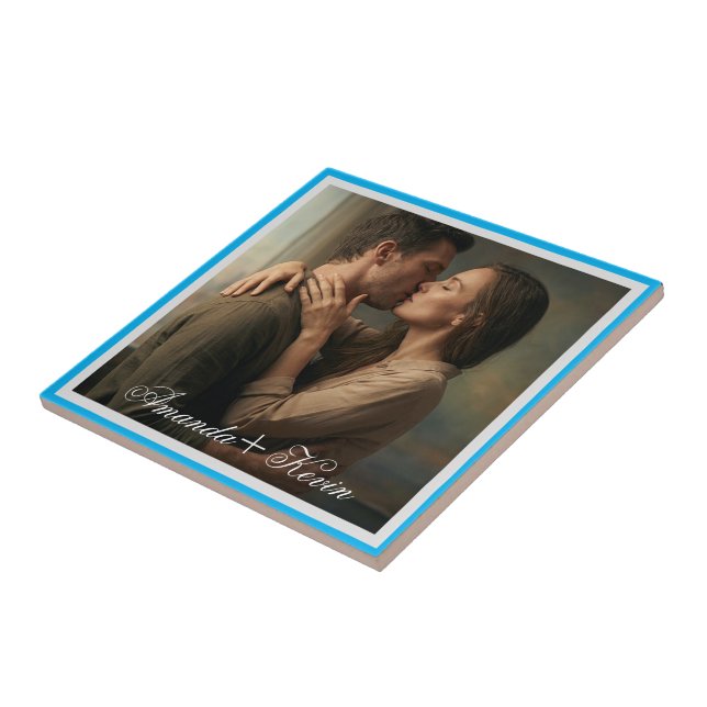 Romantic Couple Photo & custom Name Tile (Side)