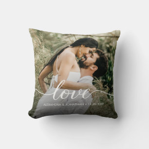 Romantic Couple Photo Love Script Custom Throw Pillow