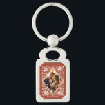 Romantic Couple Photo Red Rust Keychain<br><div class="desc">This metal keychain has a lovely watercolor design with a white floral border on a warm,  earthy red backdrop. You can swap out the picture with one of your own. It's a great choice for a special gift to help a loved one hold on to happy memories.</div>