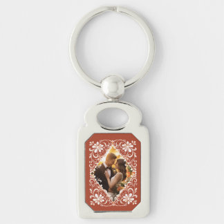 Romantic Couple Photo Red Rust Keychain