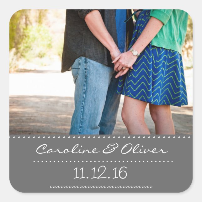 Romantic Couple Photo Wedding Favour Square Sticker (Front)