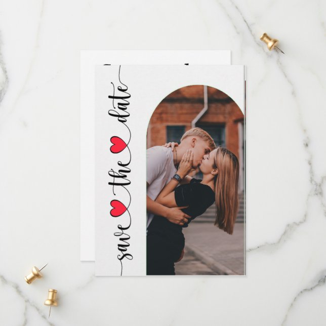 Romantic Couple Picture in Arch Save The Date Card (Front/Back In Situ)