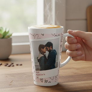 Romantic Couple Pink Heart Happy Valentine Day Latte Mug