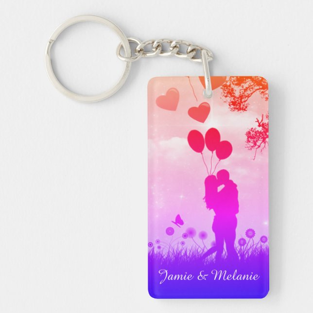 Romantic Couple Silhouette Love Art Personalised Keychain (Front)
