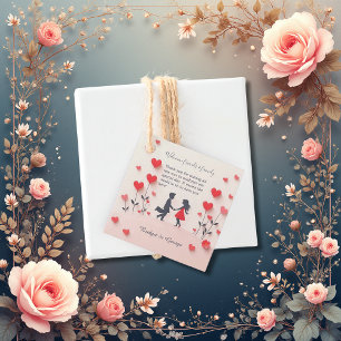 Romantic Couple Silhouette red hearts wedding Favour Tags