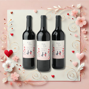 Romantic Couple Silhouette red hearts wedding Wine Label