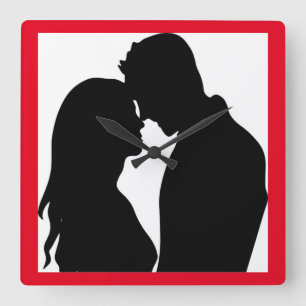 ROMANTIC COUPLE SILHOUETTE SQUARE WALL CLOCK