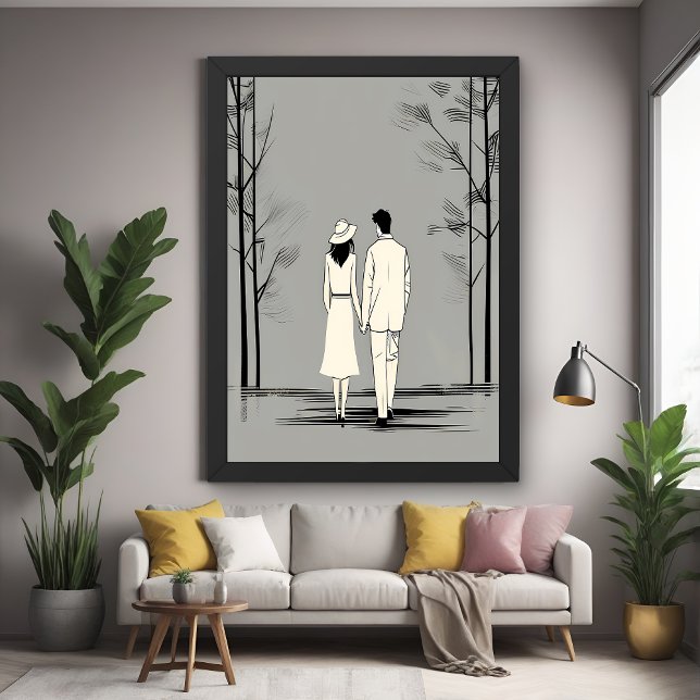 Romantic Couple Stroll Minimalist Line Art Poster (Creator Uploaded)