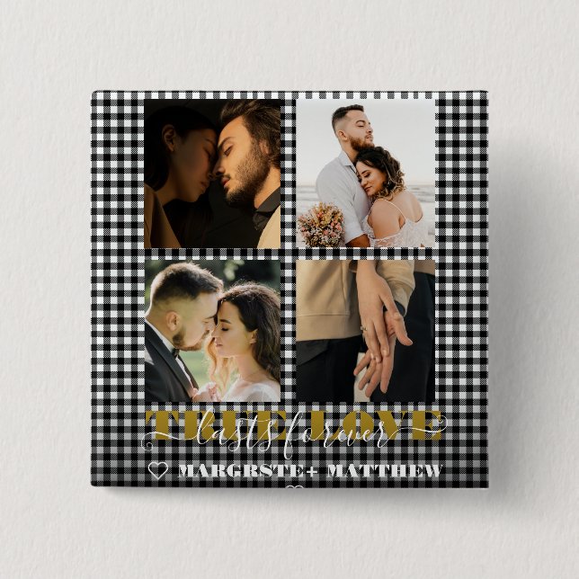 Romantic Couple True Love 4 Photo & Quote  2 Inch Square Button (Front)