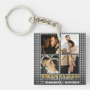 Romantic Couple True Love 4 Photo & Quote Keychain