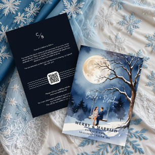 Romantic Couple Under Bare Tree In Snowy Night  Save The Date