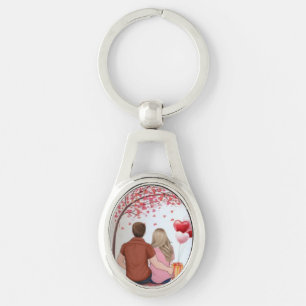 Romantic Couple Under Heart Tree Custom Keychain