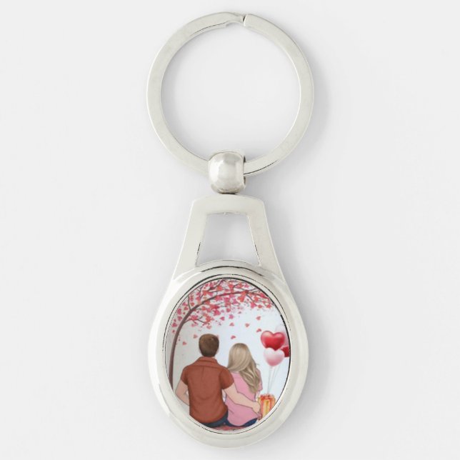 Romantic Couple Under Heart Tree Custom Keychain (Front)